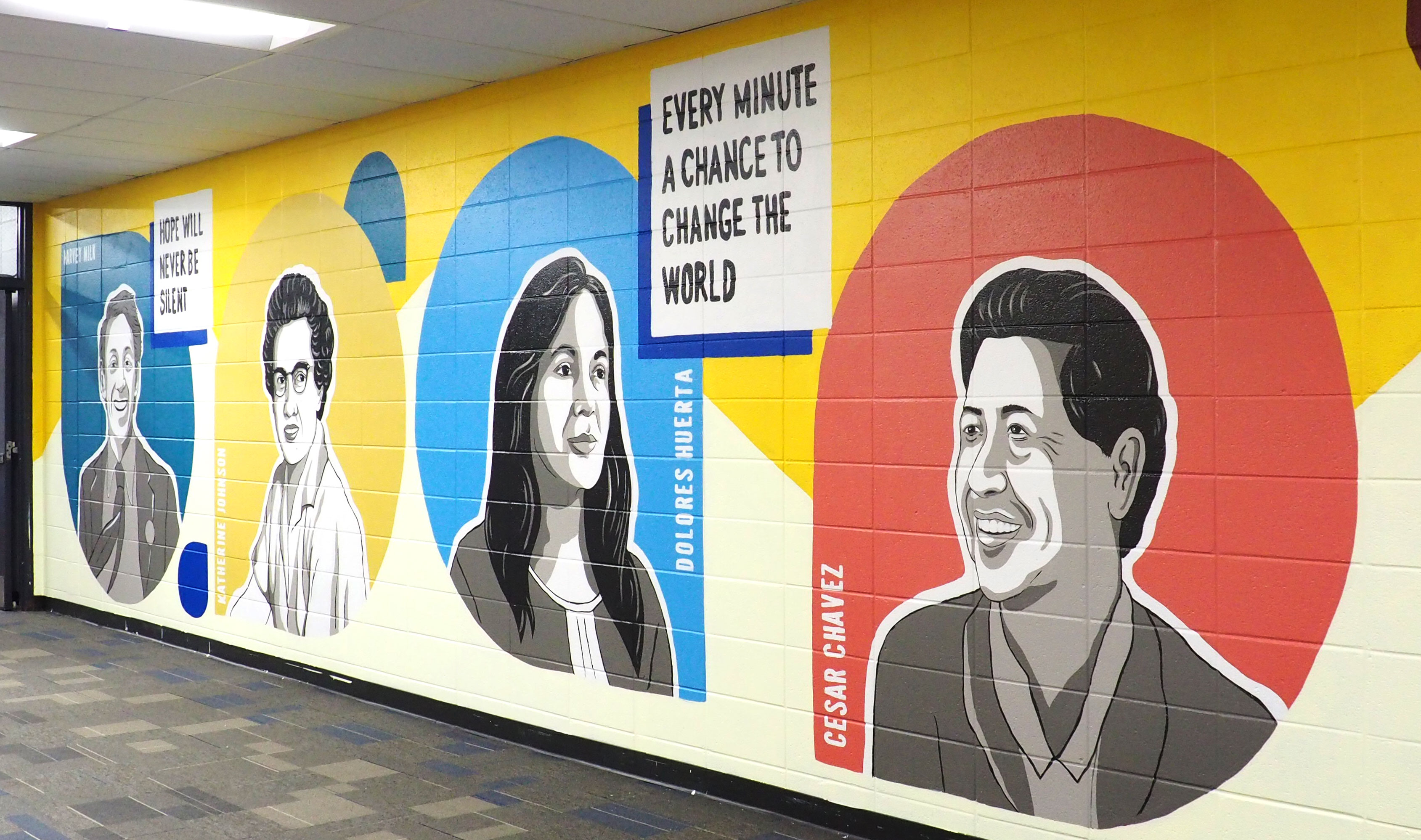 Diversity Mural Wall 2: Cesar Chavez, Dolores Huerta, Katherine Johnson, Harvey Milk